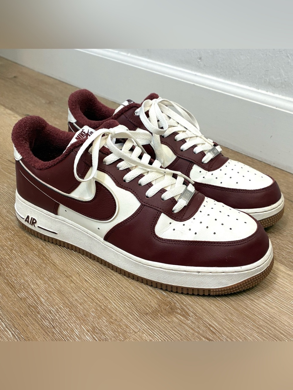 Nike Air Force 1 '07 LV8 "College Pack" Sneakers Maroon White Leather Men’s 12